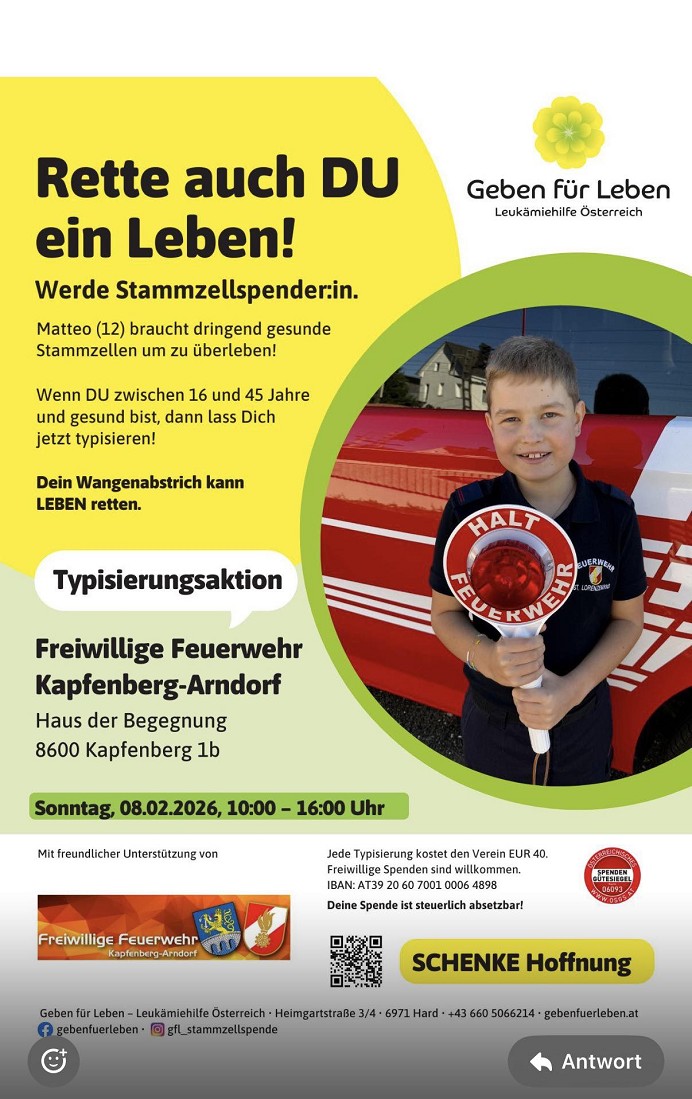 Stammzellenspende Aufruf Arndorf